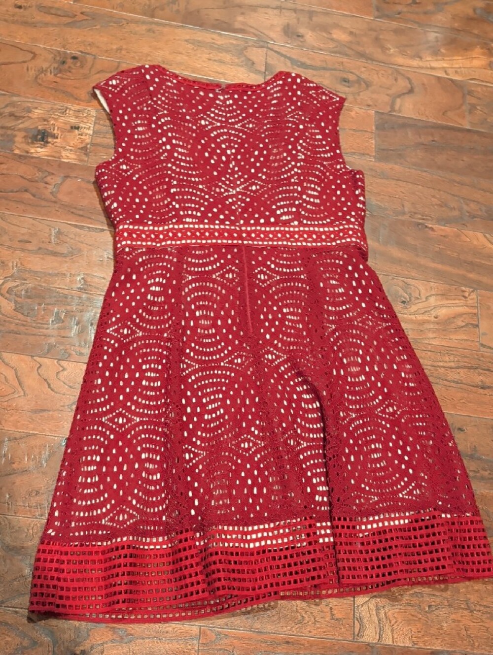ANTONIO MELANI Red Eyelet Fit-and-Flare Mini Dress - Picture 6 of 6